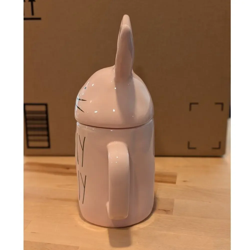 Rae Dunn Magenta Hunny Bunny Pastel Pink Ceramic Coffee Tea Mug Bunny Ears Lid